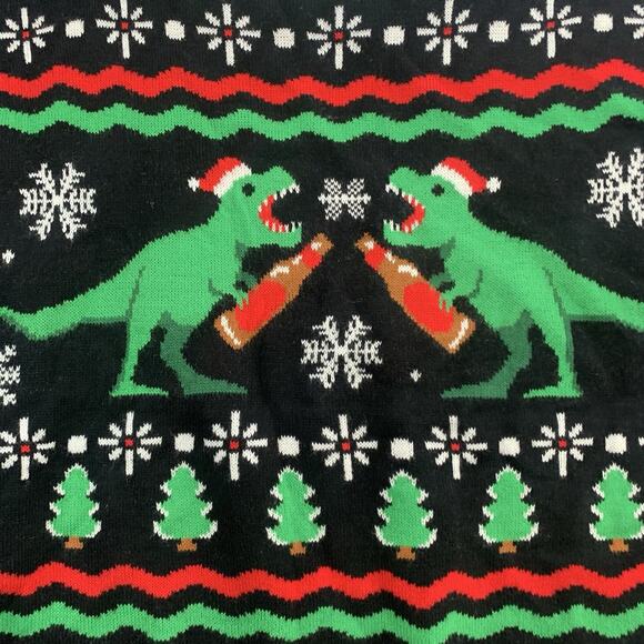 Tipsy Elves Ugly Christmas Sweater Size M T-Rex Black White Red Green Longsleeve - Picture 2 of 8